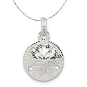 Sterling Silver 13mm Polished Sand Dollar Charm Necklace - 18 Inch